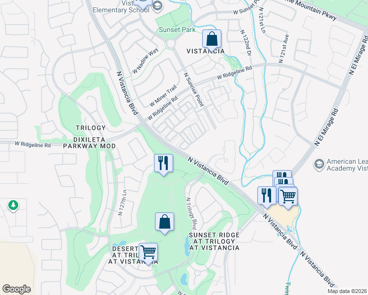 map of restaurants, bars, coffee shops, grocery stores, and more near 12586 West Roy Rogers Road in Peoria