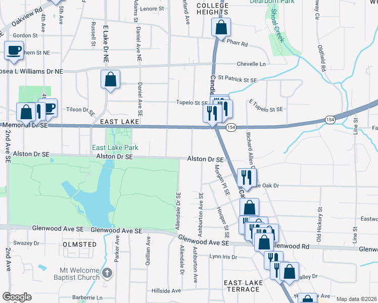 map of restaurants, bars, coffee shops, grocery stores, and more near 2830 Alston Drive Southeast in Atlanta