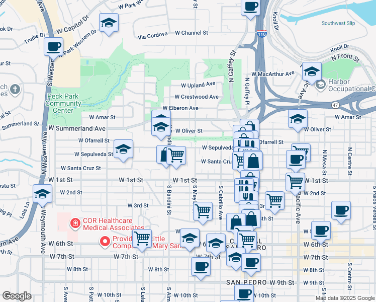 map of restaurants, bars, coffee shops, grocery stores, and more near 929 West Sepulveda Street in Los Angeles