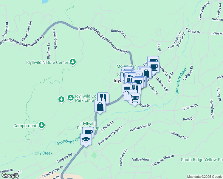 map of restaurants, bars, coffee shops, grocery stores, and more near 54165 Pine Crest Avenue in Idyllwild-Pine Cove