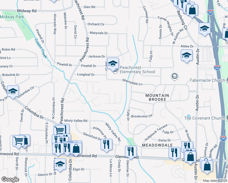 map of restaurants, bars, coffee shops, grocery stores, and more near 1607 Sweetgum Hill in Decatur