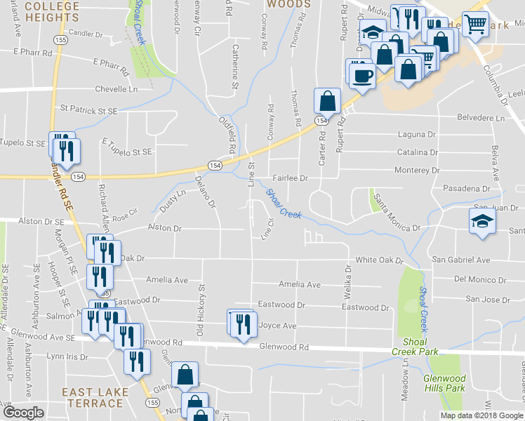 map of restaurants, bars, coffee shops, grocery stores, and more near 1610 Line Circle in Decatur