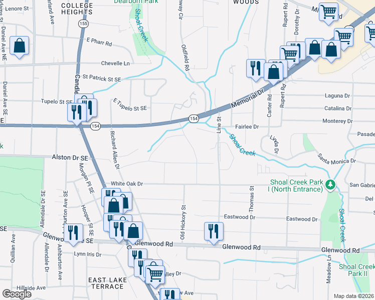 map of restaurants, bars, coffee shops, grocery stores, and more near 1609 Delano Drive in Decatur