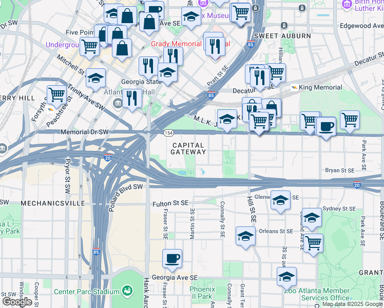 map of restaurants, bars, coffee shops, grocery stores, and more near in Atlanta