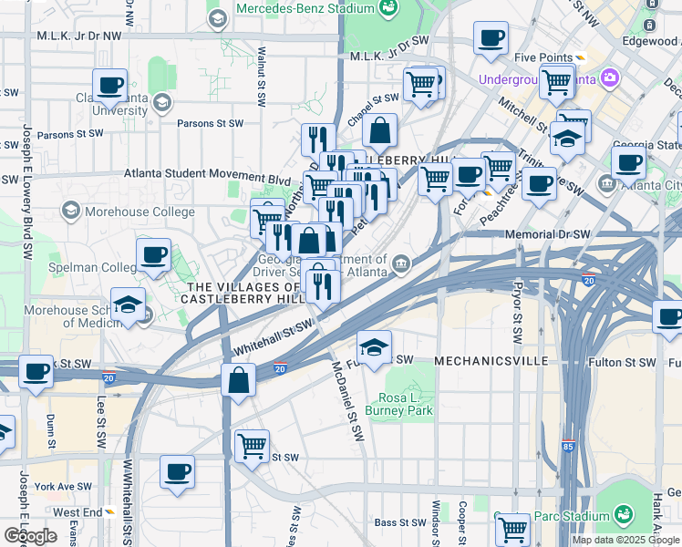 map of restaurants, bars, coffee shops, grocery stores, and more near in Atlanta