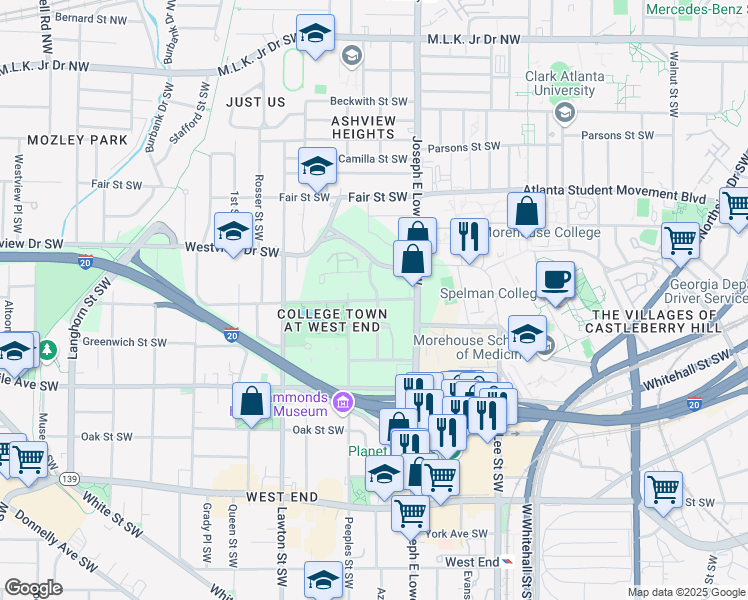 map of restaurants, bars, coffee shops, grocery stores, and more near 3105 Sells Avenue Southwest in Atlanta