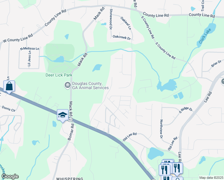 map of restaurants, bars, coffee shops, grocery stores, and more near 2192 Stenger Road in Douglasville