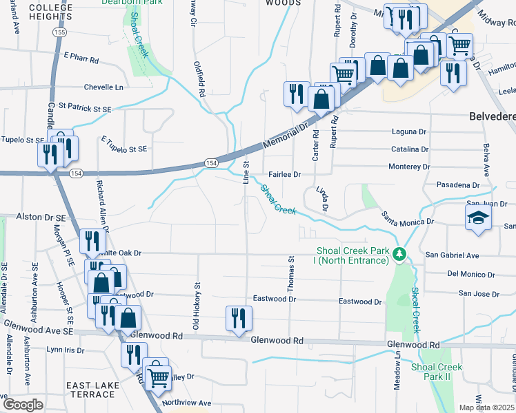 map of restaurants, bars, coffee shops, grocery stores, and more near 1609 Line Circle in Decatur