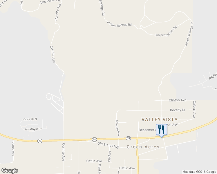 map of restaurants, bars, coffee shops, grocery stores, and more near Juniper Springs Road in Hemet