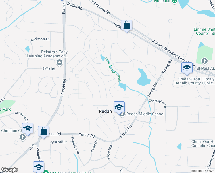 map of restaurants, bars, coffee shops, grocery stores, and more near 5601 Tunbridge Wells Road in Lithonia