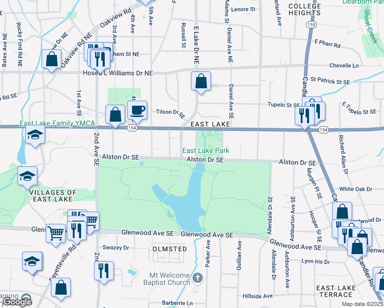 map of restaurants, bars, coffee shops, grocery stores, and more near 2606 Alston Drive Southeast in Atlanta