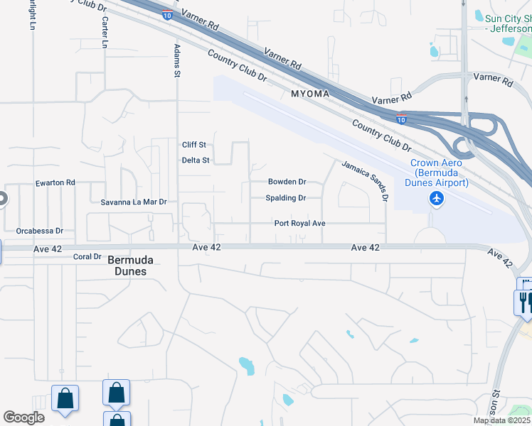 map of restaurants, bars, coffee shops, grocery stores, and more near 79294 Aruba Court in Bermuda Dunes