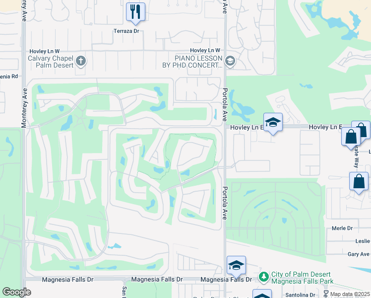 map of restaurants, bars, coffee shops, grocery stores, and more near 40 Camino Arroyo Place in Palm Desert
