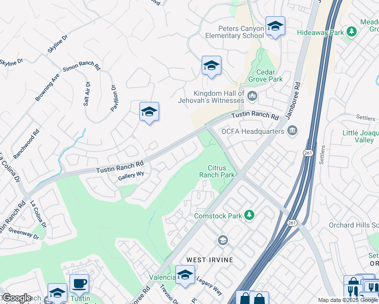 map of restaurants, bars, coffee shops, grocery stores, and more near 11865 North Riviera in Tustin
