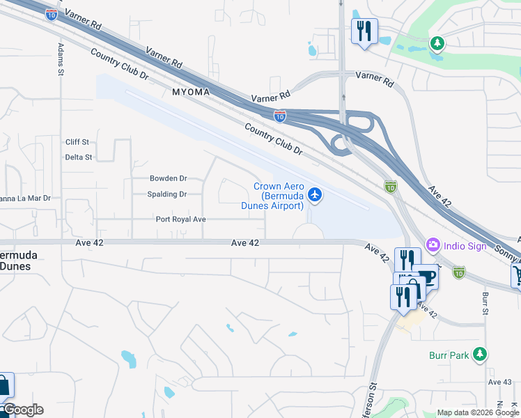 map of restaurants, bars, coffee shops, grocery stores, and more near 41781 Jamaica Sands Drive in Bermuda Dunes