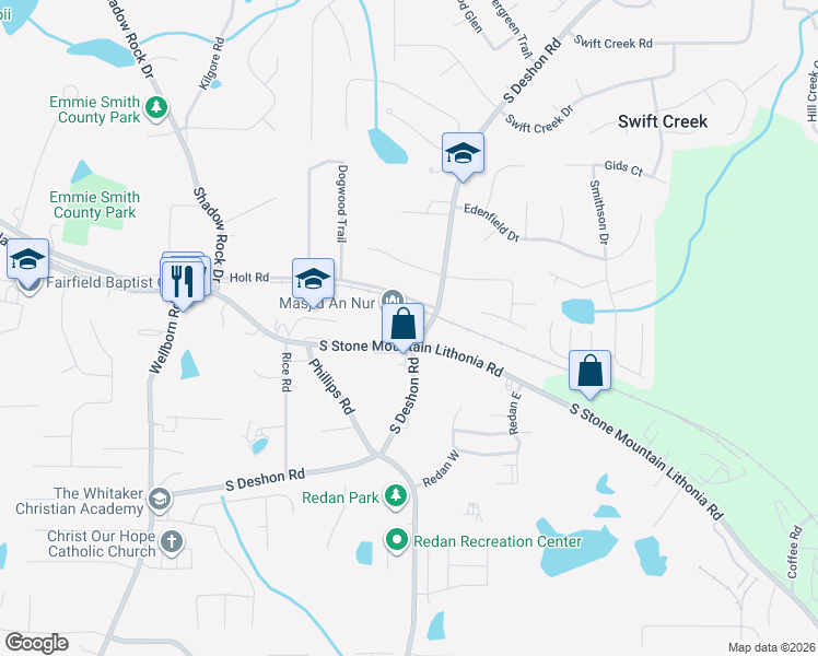 map of restaurants, bars, coffee shops, grocery stores, and more near 1963 South Stone Mountain Lithonia Road in Lithonia