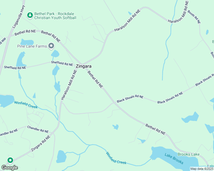 map of restaurants, bars, coffee shops, grocery stores, and more near 2248 Bethel Road Northeast in Conyers