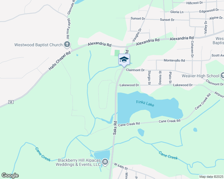 map of restaurants, bars, coffee shops, grocery stores, and more near 36 Lone Oak Drive in Weaver