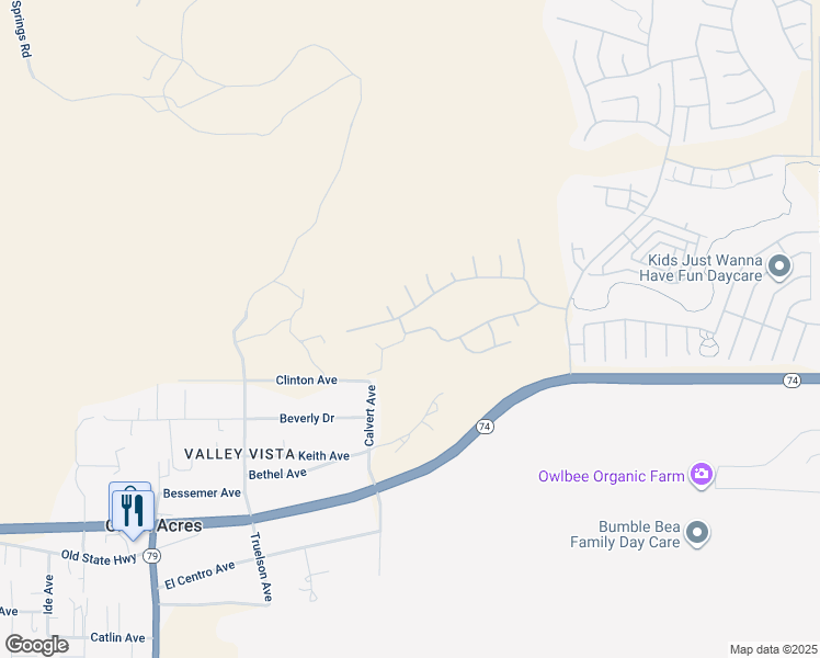 map of restaurants, bars, coffee shops, grocery stores, and more near 134 Lopez Way in Hemet