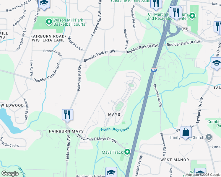 map of restaurants, bars, coffee shops, grocery stores, and more near 741 Crestwell Circle in Atlanta