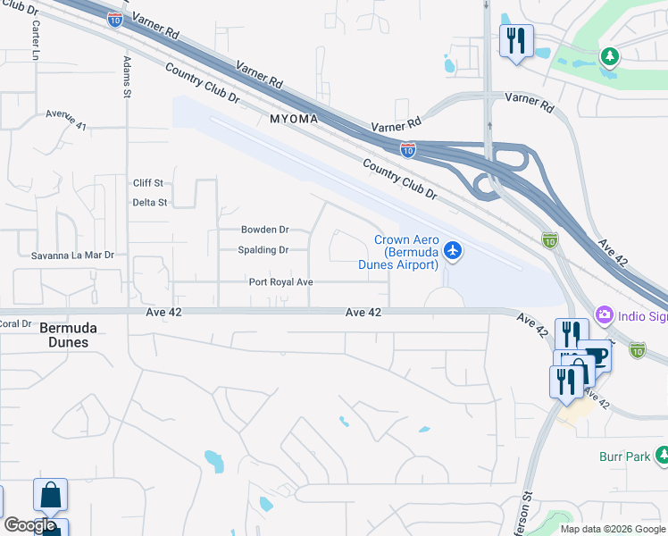 map of restaurants, bars, coffee shops, grocery stores, and more near 79561 Butler Bay Place in Bermuda Dunes