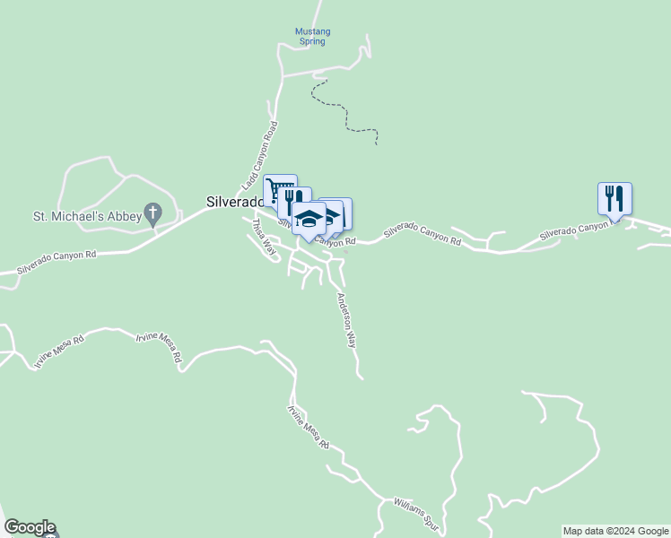 map of restaurants, bars, coffee shops, grocery stores, and more near 14989 Anderson Way in Silverado