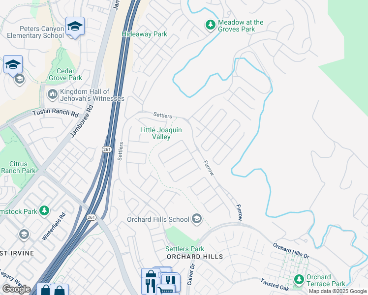 map of restaurants, bars, coffee shops, grocery stores, and more near 101 Homecoming in Irvine
