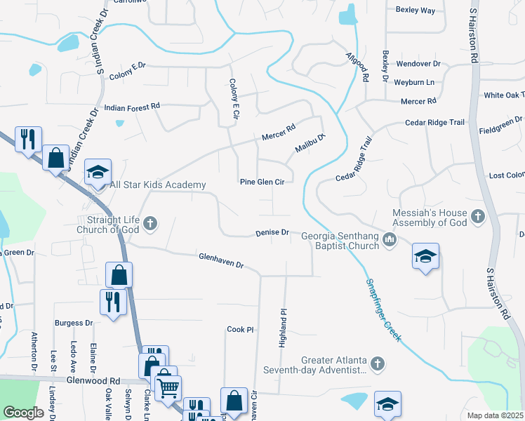 map of restaurants, bars, coffee shops, grocery stores, and more near 4384 Raven Valley Court in Decatur