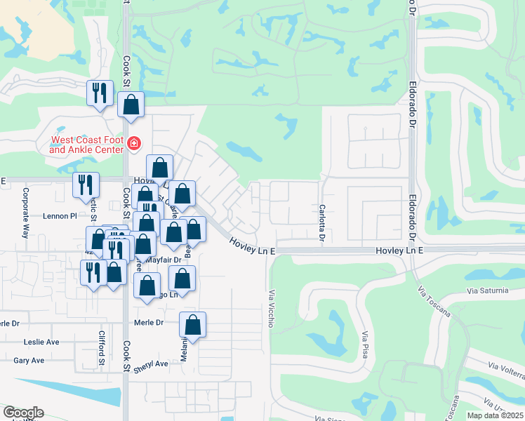 map of restaurants, bars, coffee shops, grocery stores, and more near 396 Tava Lane in Palm Desert