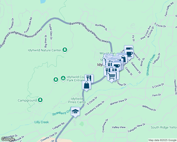 map of restaurants, bars, coffee shops, grocery stores, and more near 54120 Pine Crest Avenue in Idyllwild-Pine Cove