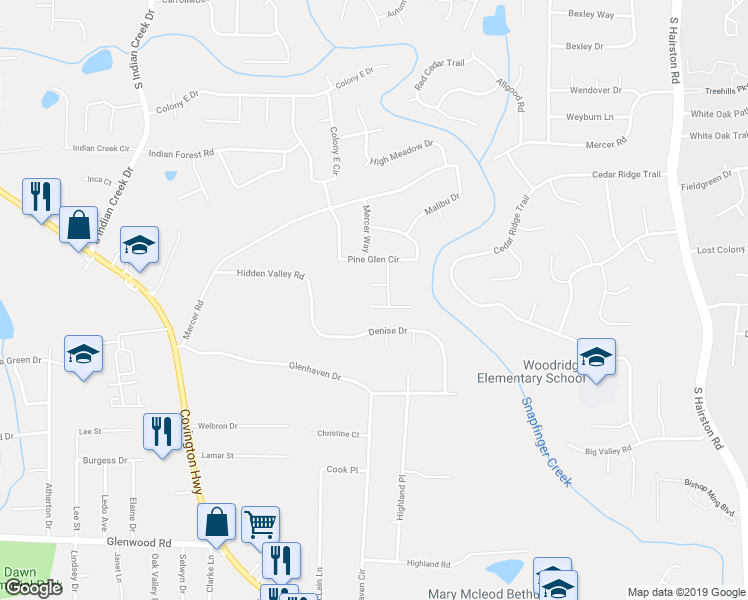 map of restaurants, bars, coffee shops, grocery stores, and more near 4384 Raven Valley Court in Decatur