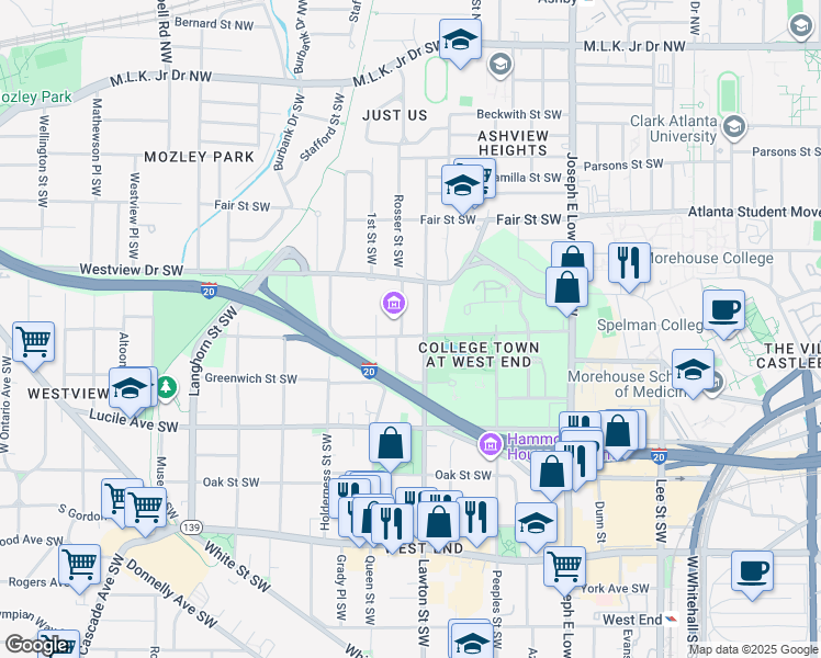 map of restaurants, bars, coffee shops, grocery stores, and more near 1125 Sells Avenue Southwest in Atlanta