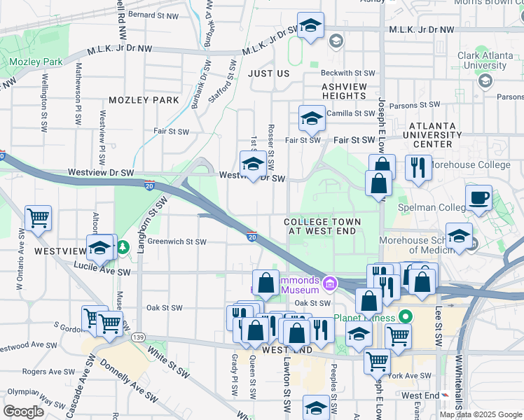 map of restaurants, bars, coffee shops, grocery stores, and more near 1125 Sells Avenue Southwest in Atlanta