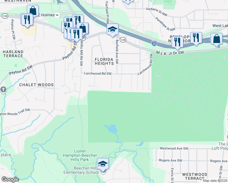 map of restaurants, bars, coffee shops, grocery stores, and more near 374 Addington Street Southwest in Atlanta