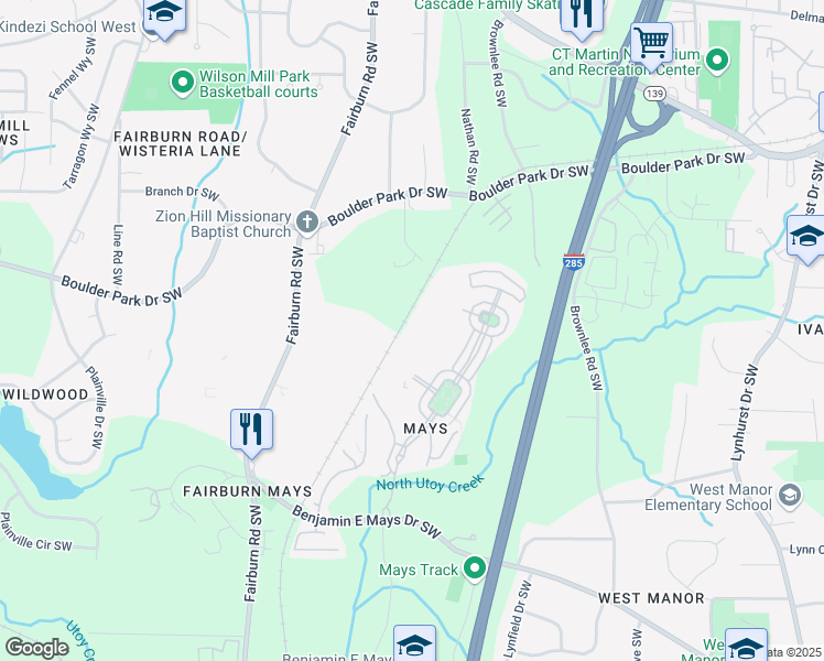 map of restaurants, bars, coffee shops, grocery stores, and more near 741 Crestwell Circle in Atlanta