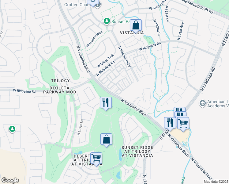 map of restaurants, bars, coffee shops, grocery stores, and more near 12590 West Mazatzal Drive in Peoria