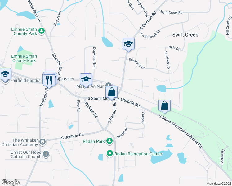 map of restaurants, bars, coffee shops, grocery stores, and more near 1963 South Stone Mountain Lithonia Road in Lithonia