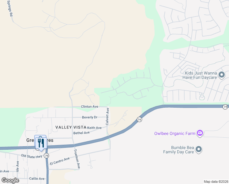 map of restaurants, bars, coffee shops, grocery stores, and more near 143 Lopez Way in Hemet