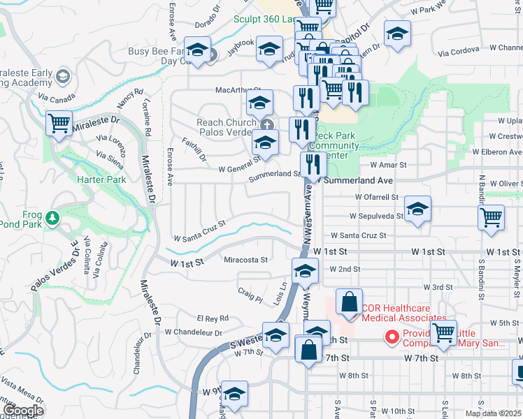 map of restaurants, bars, coffee shops, grocery stores, and more near 1642 West Santa Cruz Street in Los Angeles