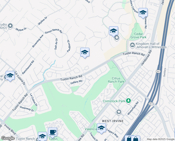 map of restaurants, bars, coffee shops, grocery stores, and more near 2569 Tea Leaf Lane in Tustin