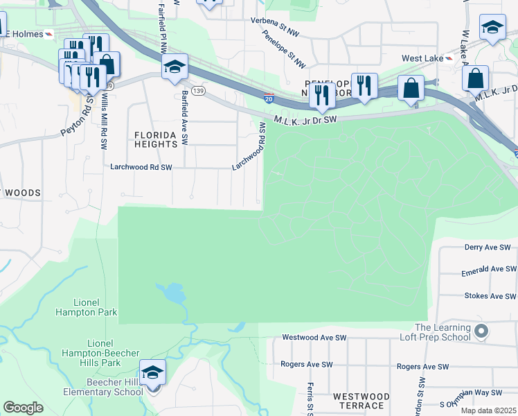 map of restaurants, bars, coffee shops, grocery stores, and more near 354 Henry Aaron Avenue Southwest in Atlanta