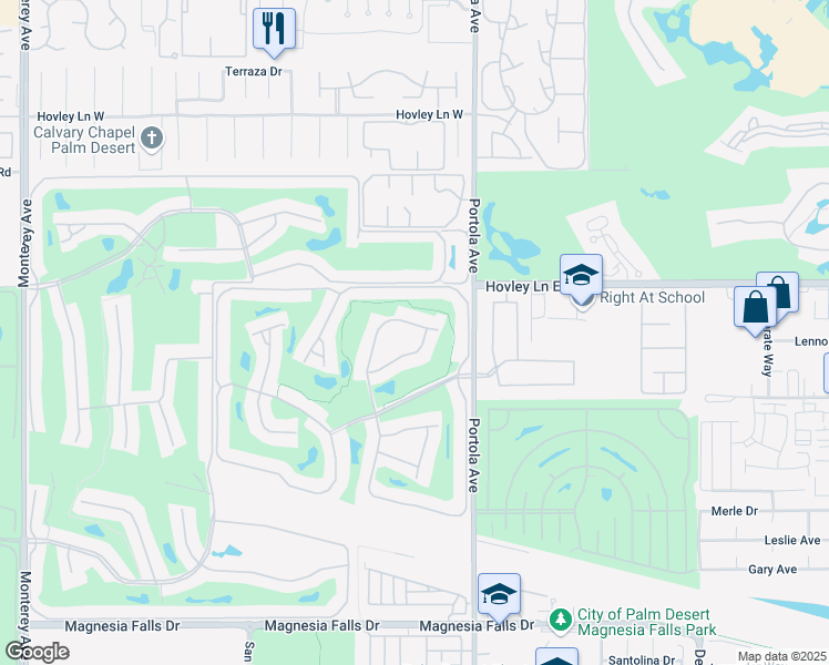 map of restaurants, bars, coffee shops, grocery stores, and more near 76 Camino Arroyo Place in Palm Desert