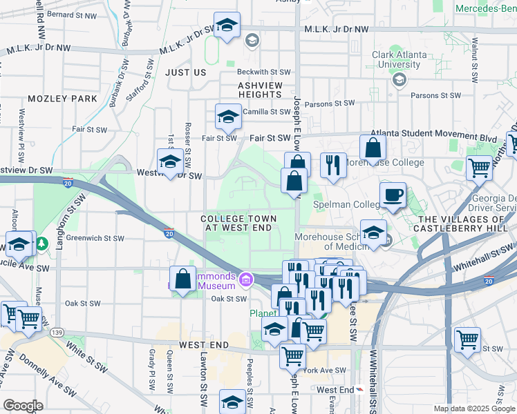 map of restaurants, bars, coffee shops, grocery stores, and more near 3105 Sells Avenue Southwest in Atlanta