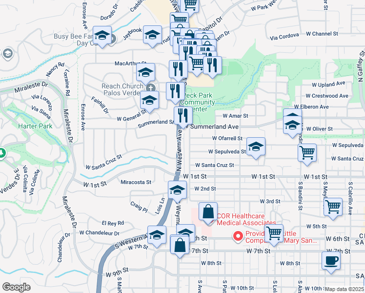 map of restaurants, bars, coffee shops, grocery stores, and more near 226 North Western Avenue in Los Angeles
