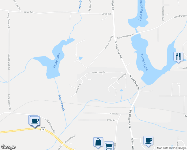 map of restaurants, bars, coffee shops, grocery stores, and more near 380 River Trace Drive in Villa Rica