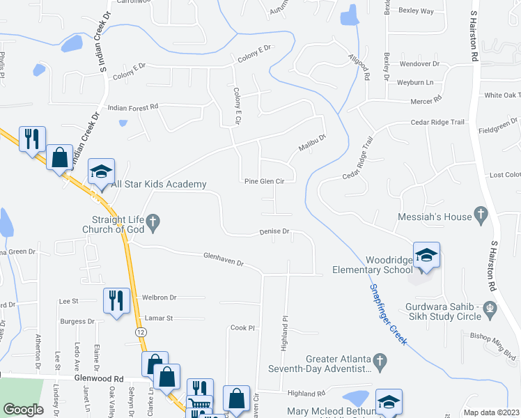 map of restaurants, bars, coffee shops, grocery stores, and more near 4376 Raven Valley Court in Decatur