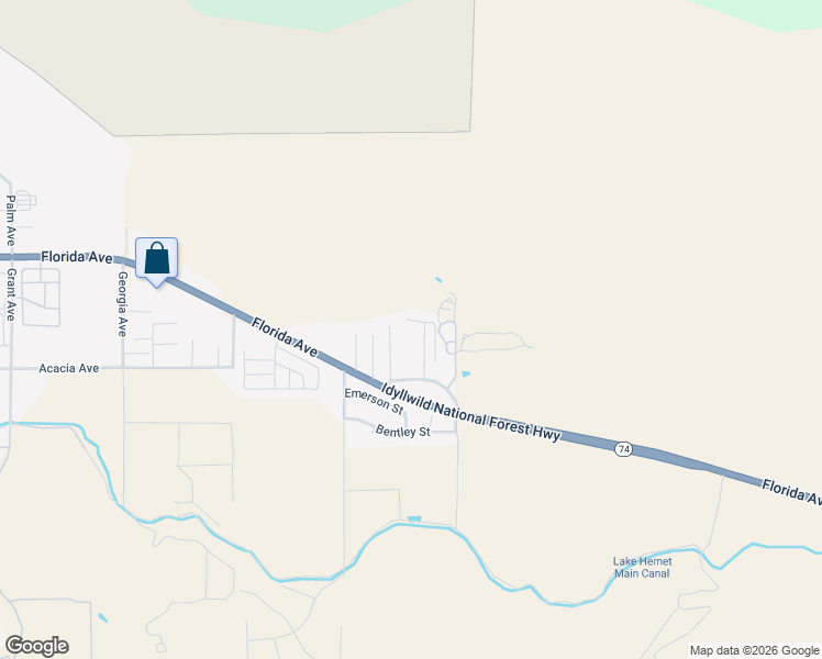 map of restaurants, bars, coffee shops, grocery stores, and more near 25876 View Lane in Hemet
