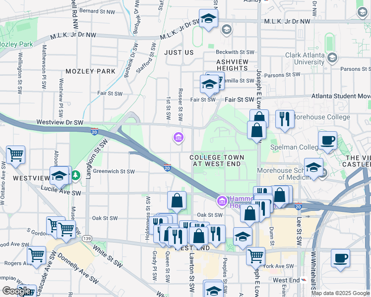 map of restaurants, bars, coffee shops, grocery stores, and more near 1125 Sells Avenue Southwest in Atlanta