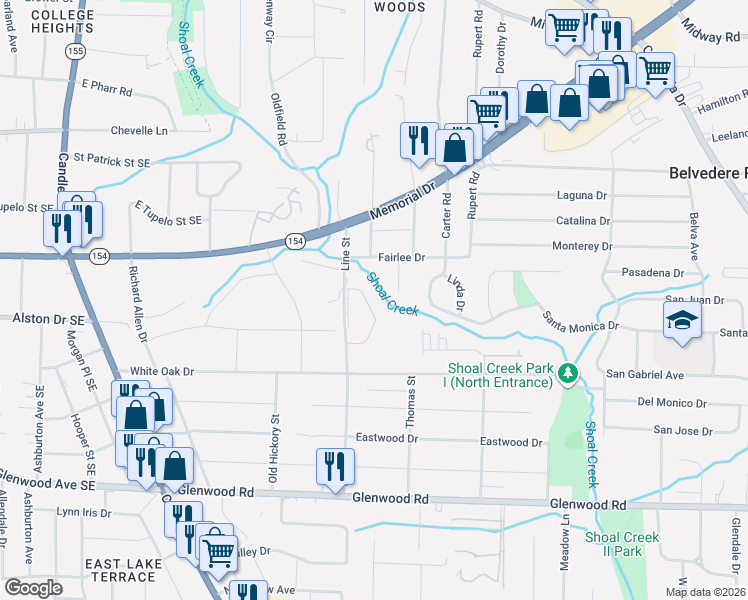 map of restaurants, bars, coffee shops, grocery stores, and more near 1610 Line Circle in Decatur
