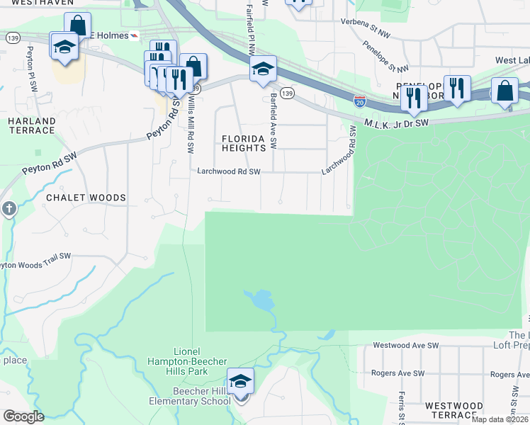 map of restaurants, bars, coffee shops, grocery stores, and more near 374 Addington Street Southwest in Atlanta